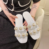 Color String Bead Slippers Summer Sandals Shoes Women Open Toe Pu Leather Zapatillas