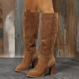 Women Cowboy Heels Western Chunky Shoes Leather Knee High Long Elegant Designer Plus Size New Rock Pole Dance