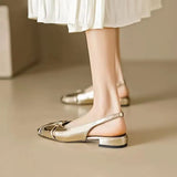 Breakj New Spring And Summer Soft Leather Sandals Women Wear Flat Shoes With Square Gold Silver