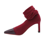 Furtado 2022 spring Burgundy over the knee boots Women Pointed Toe Chunky Heels Mixed Colors leg slimming stretch