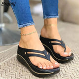Women Summer Rhinestone Sandals Slippers Female Platform Open Toes Sexy Wedge Flip Flops Buckle Strap Flat Square Heel