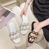 Color String Bead Slippers Summer Sandals Shoes Women Open Toe Pu Leather Zapatillas