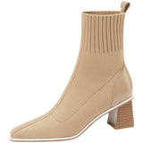Autumn Winter New Fashion Stitching Knitted Elastic Stockings Boots High-heeled Short Boots Women's Pointed Toe