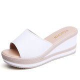 leather Summer women slippers Open Toe flip flops sandals Women Wedges Slippers black white slides