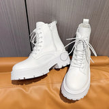 Fashion White Platform Boots Women Thick Bottom PU Leather Ankle Botas Mujer 2023 Autumn Winter Zipper Chunky Shoes