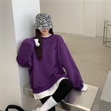 Splicing Pullover Women Autumn Winter Fleece Thick Korean Version Oversized Hoodies O Neck Long Sleeve Girl