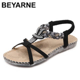 Boho Bohemian National Rhinestone Crystal Diamond Flat Shoes Women Sandals Summer Ethnic Beach Casual Shoes Plus