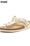 2023 New Women Print Cork Flip Flops Slipper Casual Summer Beach Outside Non-slip Slides