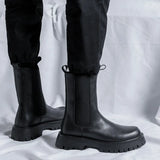 Breakj New 2024 High Leg Thick Chelsea Boots Round Head Black Korean Fashion Single Boots