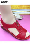Women Sandals Zipper Flat Soft 2023 Leather Comfy Sandalias Summer Casual Mother Shoes Solid Color Chaussure Femme
