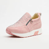 New Women Wedges Shiny Rhinestone Sneakers Spring Autumn Platform Height Increased Zipper Casual Ladies Vulcanized