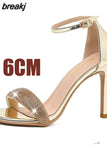 Women Cool Black High Quality Summer Open Toe Stiletto Heel Sandal Shoes Lady Summer Rhinestones Shoes Buckle Strap Heel