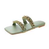 Women Summer Slides Chain Decorative Flip Flops Outdoor Sexy Casual Sandals Female Square Heel Slippers Plus Size