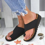 Women PU Leather Platform slippers women Comfortable Single Flat Sole Soft Ladies Finger Large Toe Orthodic Corrective