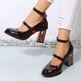 Gothic Rose High Heels Pumps Women 2023 Fashion Patent Leather Mary Jane Shoes Woman Ankle Strap Cosplay Lolita