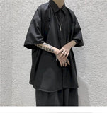 Black Button Up Shirt Women Blouse Men Korean Tops Loose Five-point Sleeves Hong Kong Style Fall Short-sleeved