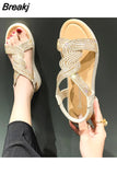 New Fashion Women's Flat Shoes 2023 Round Toe Rhinestone Sandals Soft Sole Slip-On Casual Shoes Woman Daily