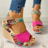 Leisure print bohemia Wedges Women Shoes sandal 2023 Summer Sandals hook&loop Platform High Heels Shoes