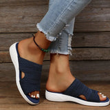Fashion Women Summer Stretch Orthotic Slide Sandals Platform Wedges Open Toe Casual Outside Slippers Comfortable Solid