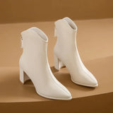Winter New Fashionable Pointed Leather Top Outerwear with Rear Zipper Large Comfortable Naked Boots Women's