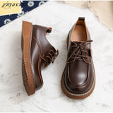 American Retro British Style Literary Genuine Leather Thick-Sole Lace-Up Handmade Big-Toed Shoes Mori Girl Casual