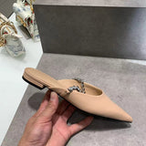 Women's Slippers Rhinestone Belt Sandals Woman Pointed Toe Slippers Flat Low Heels Mules Ladies Casual