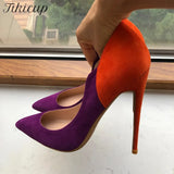 Purple Flock Women Elegant Pointy Toe High Heel Shoes V Side Cut Sexy Stiletto Pumps Party Dress Customizable