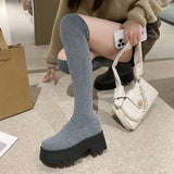 Chunky Platform Thigh High Boots Women Autumn Winter Stretch Knitting Socks Boots Woman Thick Bottom Long Botas