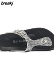 New Women Flip Flops Slippers 2023 Casual Summer Beach Print Slip on Outside Slides