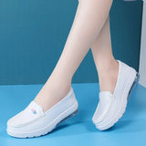 Woman Nurse Flat Shoes Fashion White Slip on Comfort Moccains Shoes Warm Plush Loafers Women Wedge Platform Sneakers
