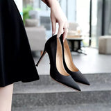 New High Heels Women Fashion Pointed Toe Office Shoes Women's Solid Flock Shallow High Heels Shoes for Women Black