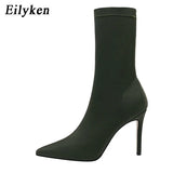 Comfort Stretch Women Sock Boots Square High Heel Ankle Boots Fashion Pointed Toe Fall Stretch Shoes Black Big Size