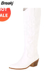 Women's Western Boots 2023 Autumn Winter Fashion Chunky Heeled Cowboy Boots Vintage Style Country Western Cowgirl White
