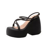 Women Luxury Designer Brand 2022 Summer Microfiber Fashion Platform Wedge High Quality Slides Female Shoe Big Size