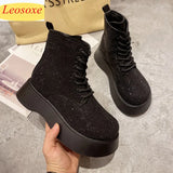 Boots Women Patchwork Stretch Cloth Botas Winter Platform Thick Boots 2023 New Snow Slip-on Chelsea Boots Botas
