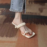Breakj Women Wear 2024 New French Fairy Pearl Square Set Toe Thin Heel