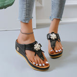 Breakj Women's Shoes 2023 Summer Beach Clip Ringtoe Flowers Platform Sandals Large Size