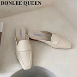 Spring Women Mule Slippers Fashion Square Toe Flat Casual Slides Slip On Outdoor Female Flip Flops Sandals Zapatillas