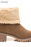 Women's Ankle Boots 2023 Warm Plush Snow Boots Women High Heels Size 43 Women Non Slip Turned Over Edge Short Boots Botas