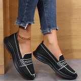 Autumn Breathable Mesh Geometric Wedges Sneakers Slip-On Low Heel Square Toe Lazy Shoes Vulcanized Loafers Zapatos De
