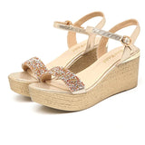 Sandals Espadrilles Platform 2023 Women's Clogs Wedge Suit Female Beige Heel Shoe Thick Square Toe Buckle Strap