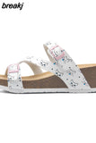 Fashion Women Wedge Cork Slipper 2023 New Summer Beach Outside Buckle Trifle Platform Med Heel Slide