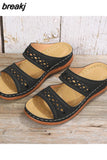 Women Wedge Sandals Premium Orthopedic Open Toe Slippers Vintage Anti-Slip Leather Casual Female Platform Retro Shoes