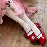 Floral Rose Platform Marry Janes High Heels Pumps Women Platform Chunky Heel Red Black Spring Summer Casaul Shoes