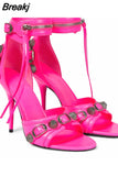 Thin High Women Sandals Fashion Summer 2023 Rivets Tassel Belt Buckle Genuine Leather Sandals High Quality Party