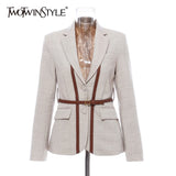 Patchwork Strap Hit Color Blazers Women Notched Collar Long Sleeve England Style Suits Female Fashion Clothing