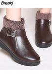 Women Winter Casual Platform Block High Heels Ankle Boots Female Suede Fleece Zipper Buckle Warm Snow Boots