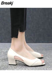 Women's Shoes Beige Footwear Block Heel Thick Summer 2023 with Medium Heels Chunky Sandals for Woman Leather Outdoor The Best