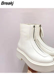 Women's Ankle Boots Punk Style Platform Shoes Front Zipper Genuine Leather Motorcycle Boots Designer Thick Bottom Western