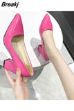 Women's High Heels Shoes Spring Summer Candy Colors Pu Leather Chunky Heel Female Pumps Pointed Toe Party Dress High Heels